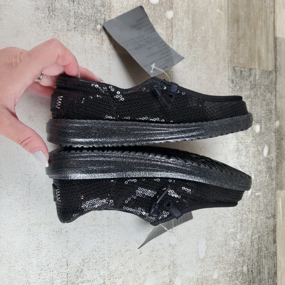 Hey Dude Wendy Funk Mono Sequin Kids Loafer Shoes Sz 13 C13 Black Round Toe